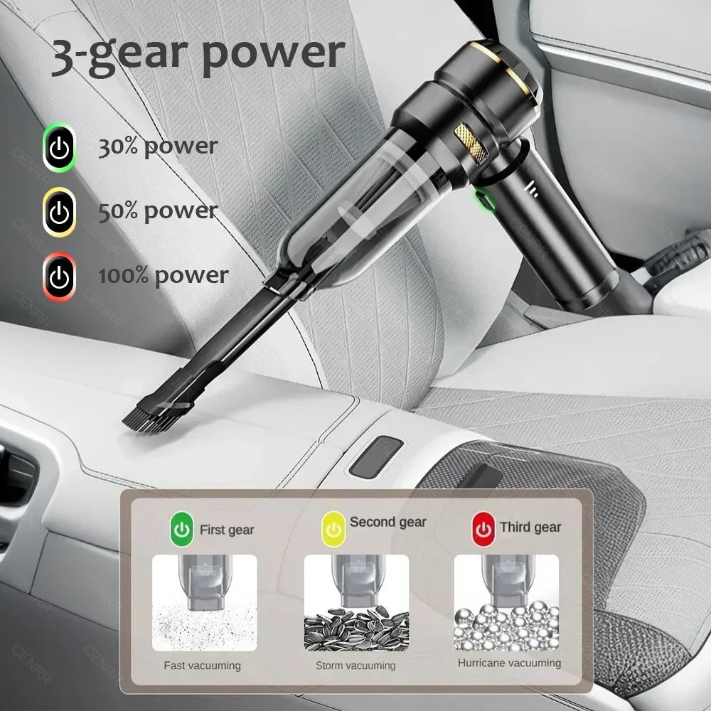 Aspiradora portátil CENRR en uso limpieza auto interior