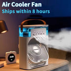 Mini enfriador de aire portátil 3 en 1 con humidificador y luz LED 7 colores – ventilador USB para hogar y oficina
