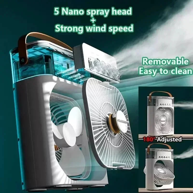 Mini Enfriador de Aire 3 en 1 | Ventilador + Humidificador + Luz LED 7 Colores | 600ml
