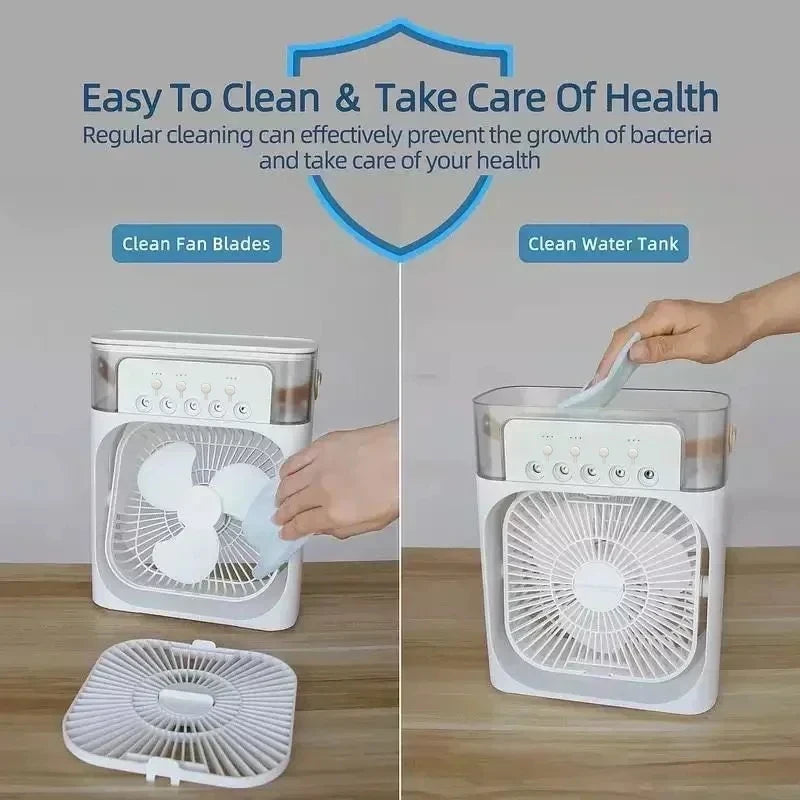 Mini Enfriador de Aire 3 en 1 | Ventilador + Humidificador + Luz LED 7 Colores | 600ml