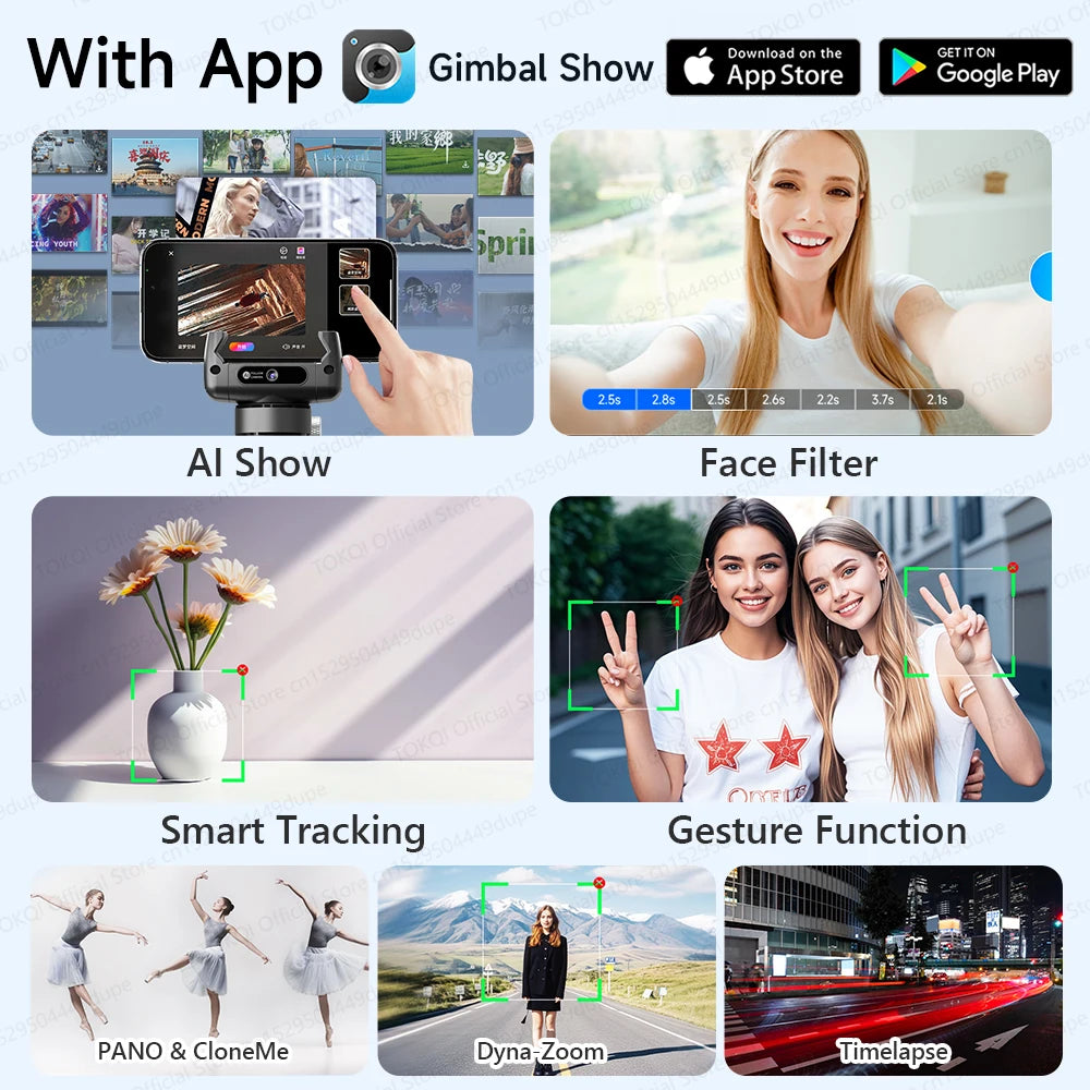 Gimbal TOKQI C22 AI Tracking 360° | Kit Completo con Luz y Micrófono