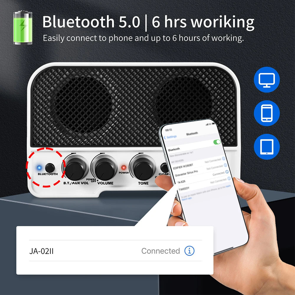 Amplificador de Guitarra Portátil JOYO JA-02 II | 5W | Bluetooth 5.0 | Recargable USB-C