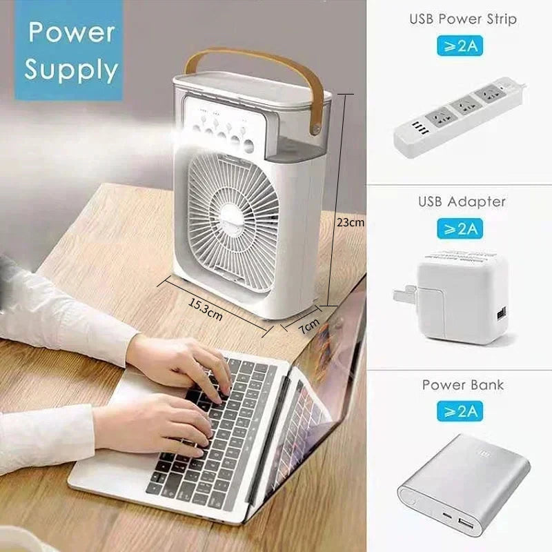 Mini Enfriador de Aire 3 en 1 | Ventilador + Humidificador + Luz LED 7 Colores | 600ml