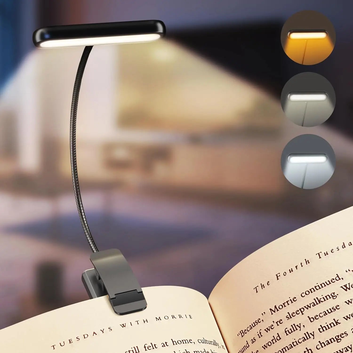 Lámpara LED clip flexible sujeta a libro para lectura nocturna