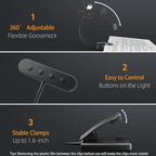 Lámpara LED de lectura con cuello flexible 180 grados y clip ajustable